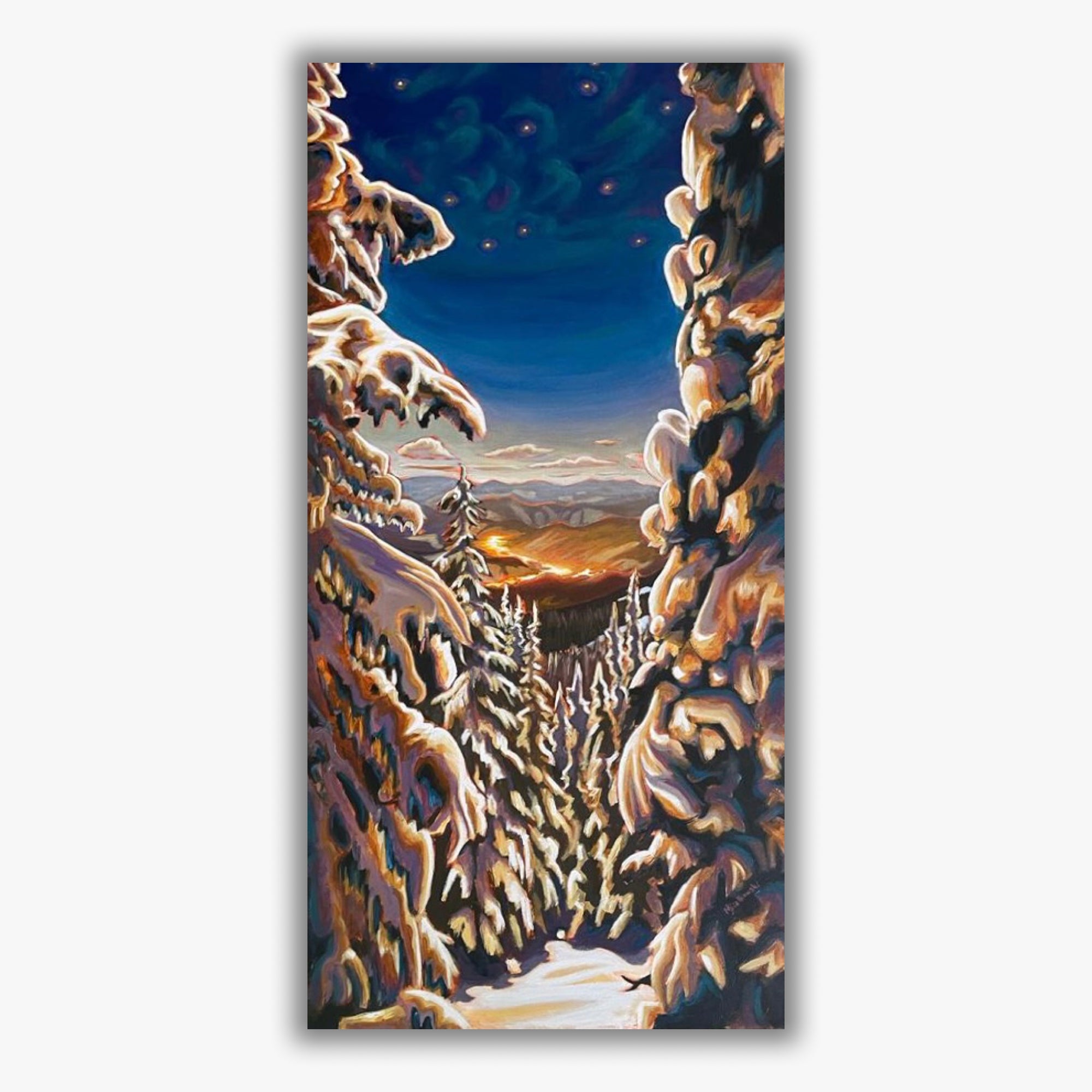 "Ski Nights and City Lights" - Boxed Canvas